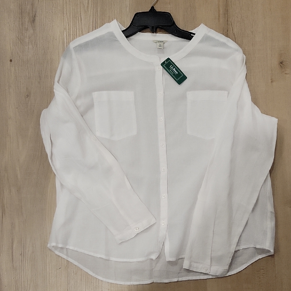 L.L. Bean White Casual Button-Down Shirt
